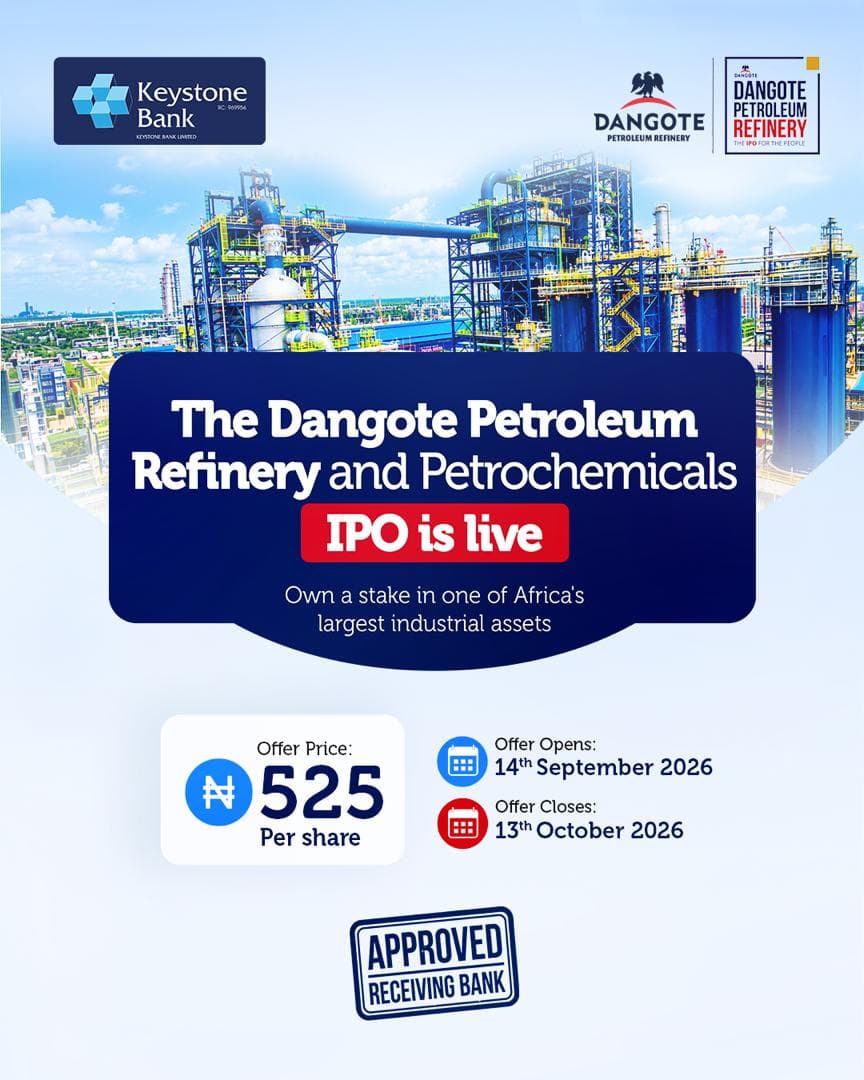 Keystone Bank named receiving agent for Dangote Refinery IPO